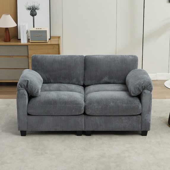 JUSTLET Loveseat Sofa, Modern 2 Seater Corduroy Sofa Couch for Living Room Bedroom Reading Room Office, Dark Gray