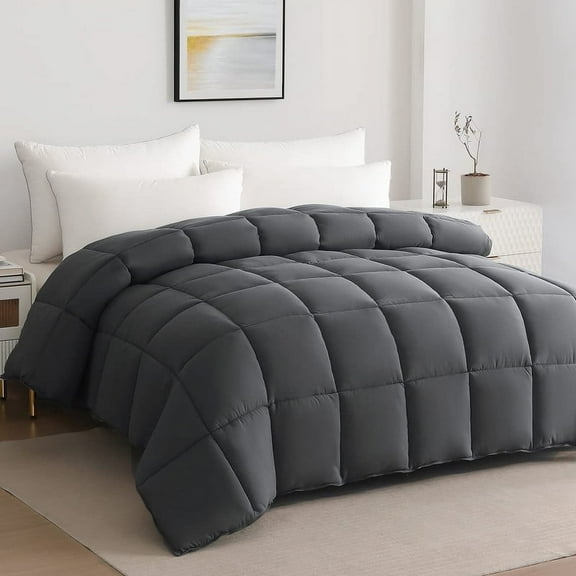 JUSTLET Luxury Solid Down Alternative Machine Washable Gray Comforters, King