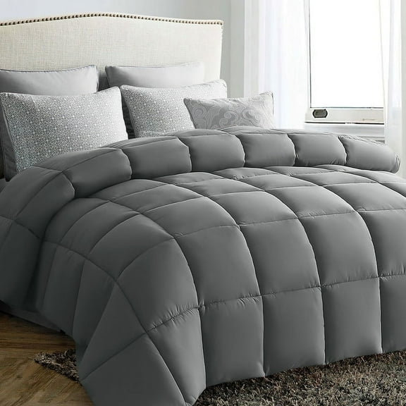 JUSTLET Luxury Solid Down Alternative Machine Washable Light Gray Comforters, California King