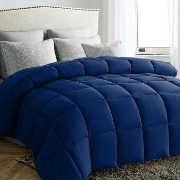 JUSTLET Luxury Solid Down Alternative Machine Washable Navy Comforters, Queen