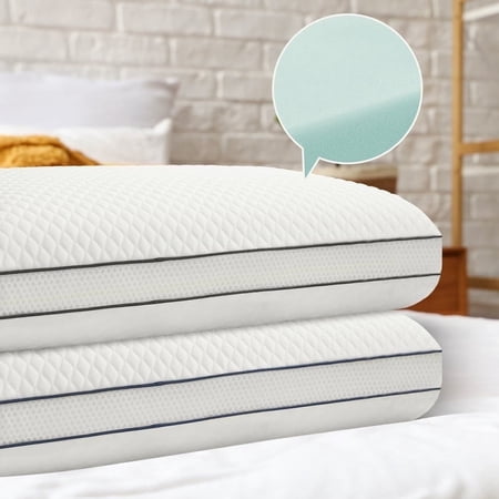 JUSTLET Memory Foam Pillows Set of 2 with Scent,Cooling Pillows for Back,Side,Stomach Sleepers,Removable and Washable Cover,Neck & Shoulder Support,27.56x15.75x3.94 Inch