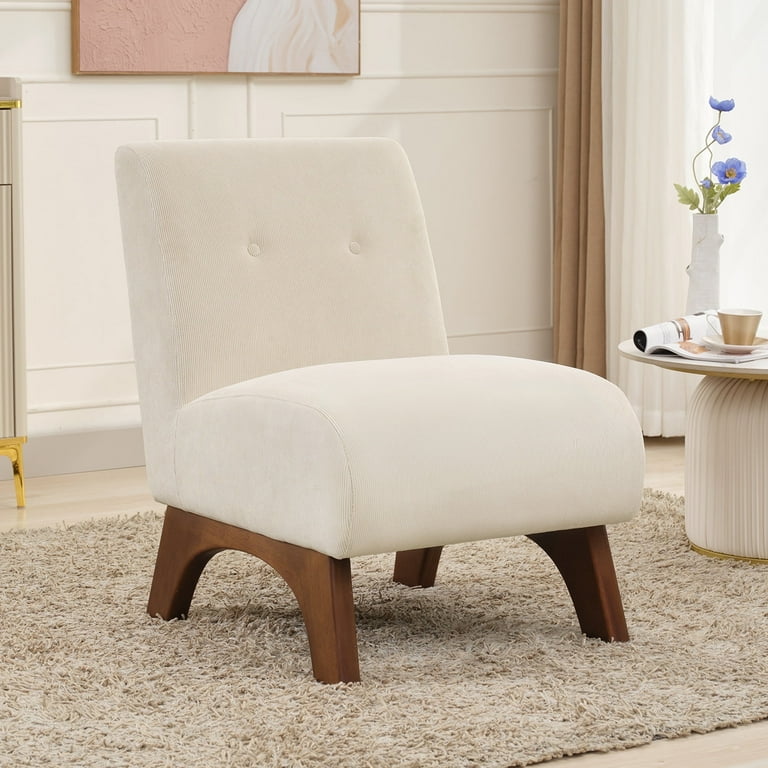 JUSTLET Mid Century Accent Chair Comfy Upholstered Chair with Solid Wood Frame Corduroy Armless Chair for Living Room Bedroom Teal Room Shoe