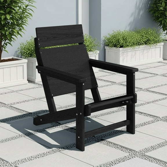 JUSTLET Adirondack Chair, Outdoor Patio Lawn Chairs, Outside HDPE Chairs with One-Piece Backrest for Lawn, Yard & Poolside, Black