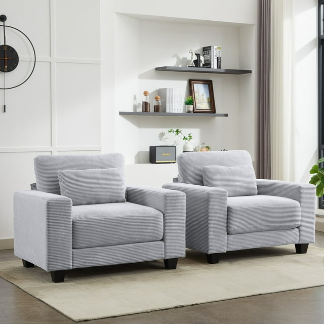 JUSTLET Modern Accent Chair Set of 2, Corduroy Armchair, Single Sofa