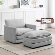 JUSTLET Sectional Sofa with Ottoman, L Shaped Corduroy Cloud Couch with Chaise, Modular Sectional Sofa Sleeper Furniture Set for Living Room, Beige