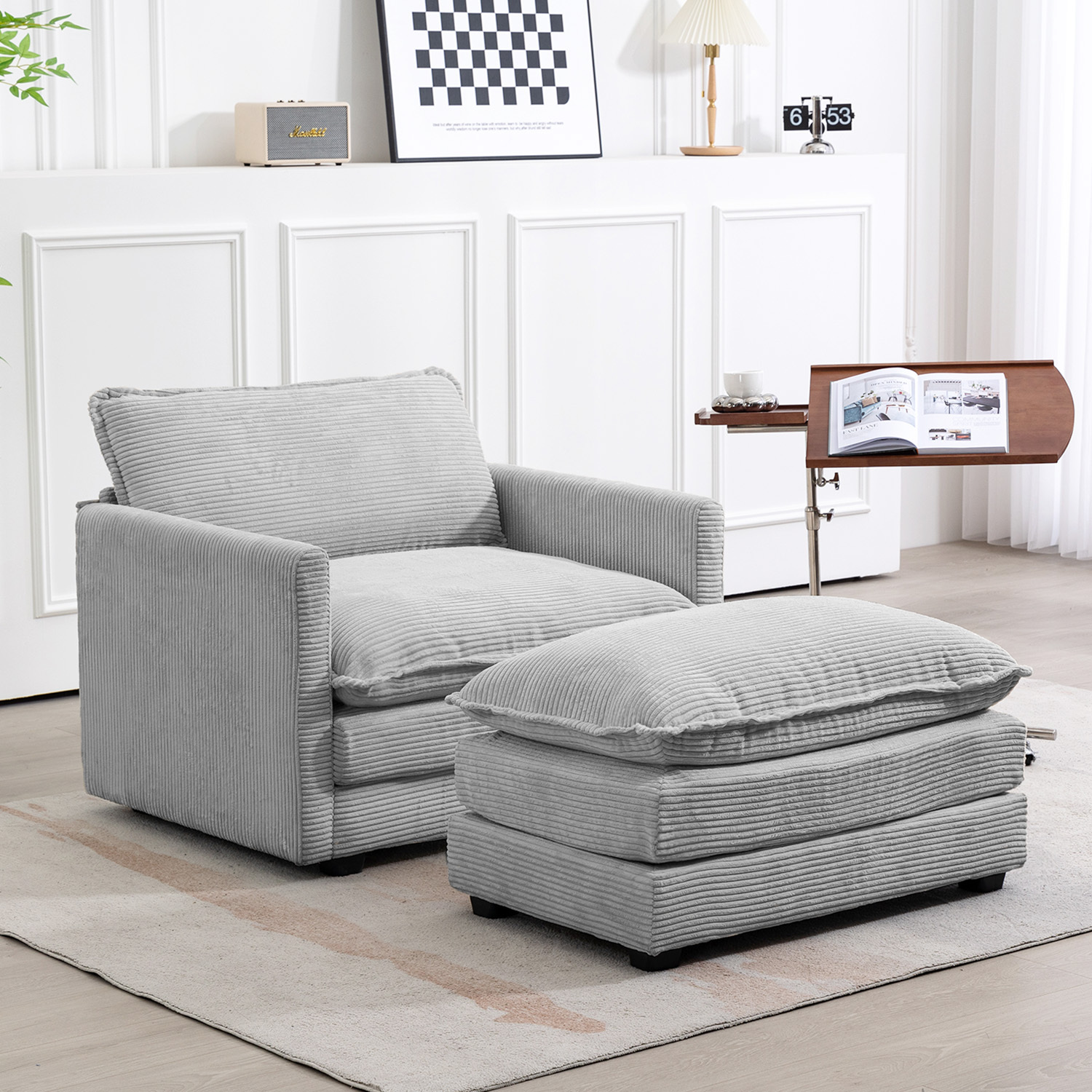 JUSTLET Comfy Sitting Set, Modern Corduroy Accent Armchair with Ottoman ...