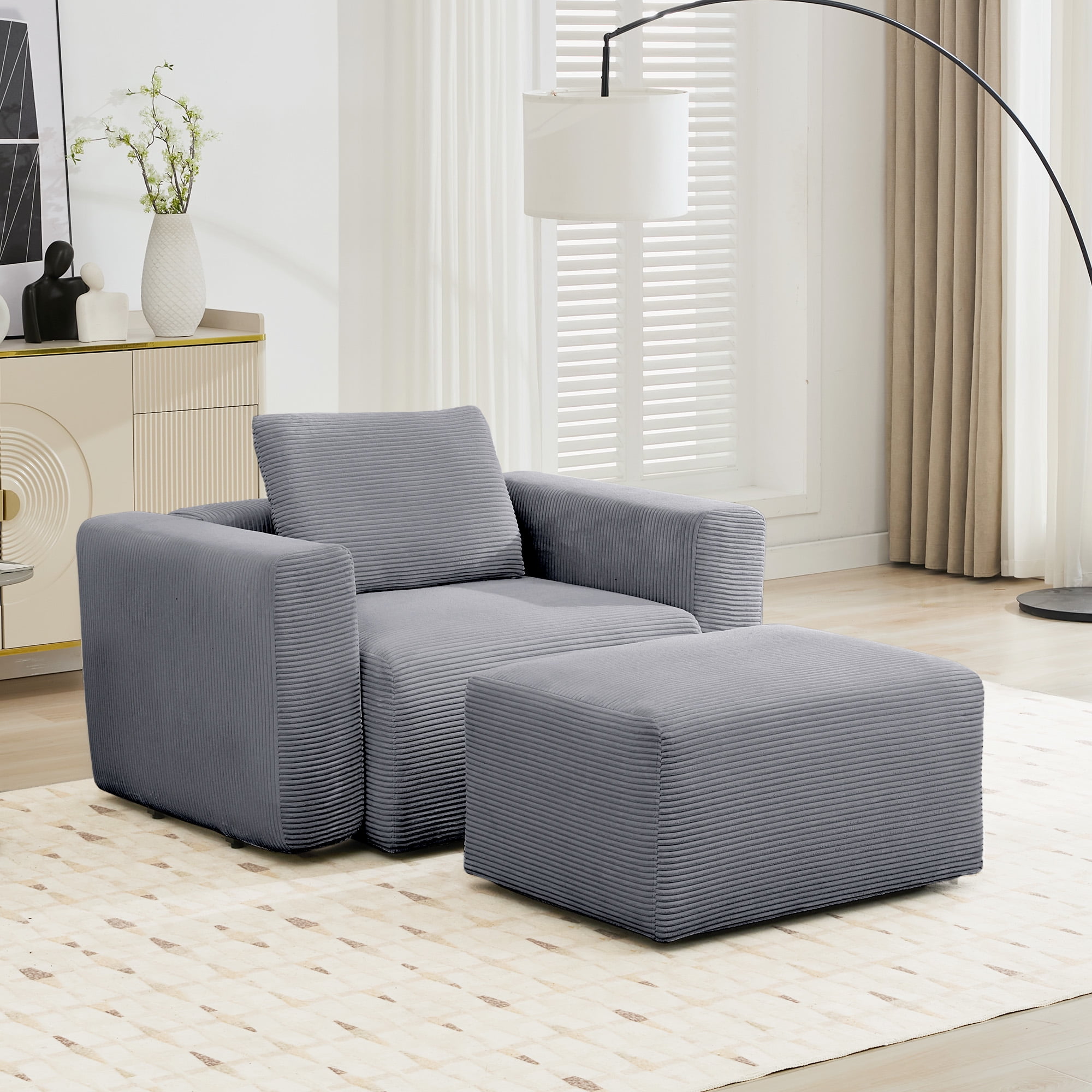 JUSTLET Modern Single Sofa with Ottoman, Plush Corduroy Accent Chair ...