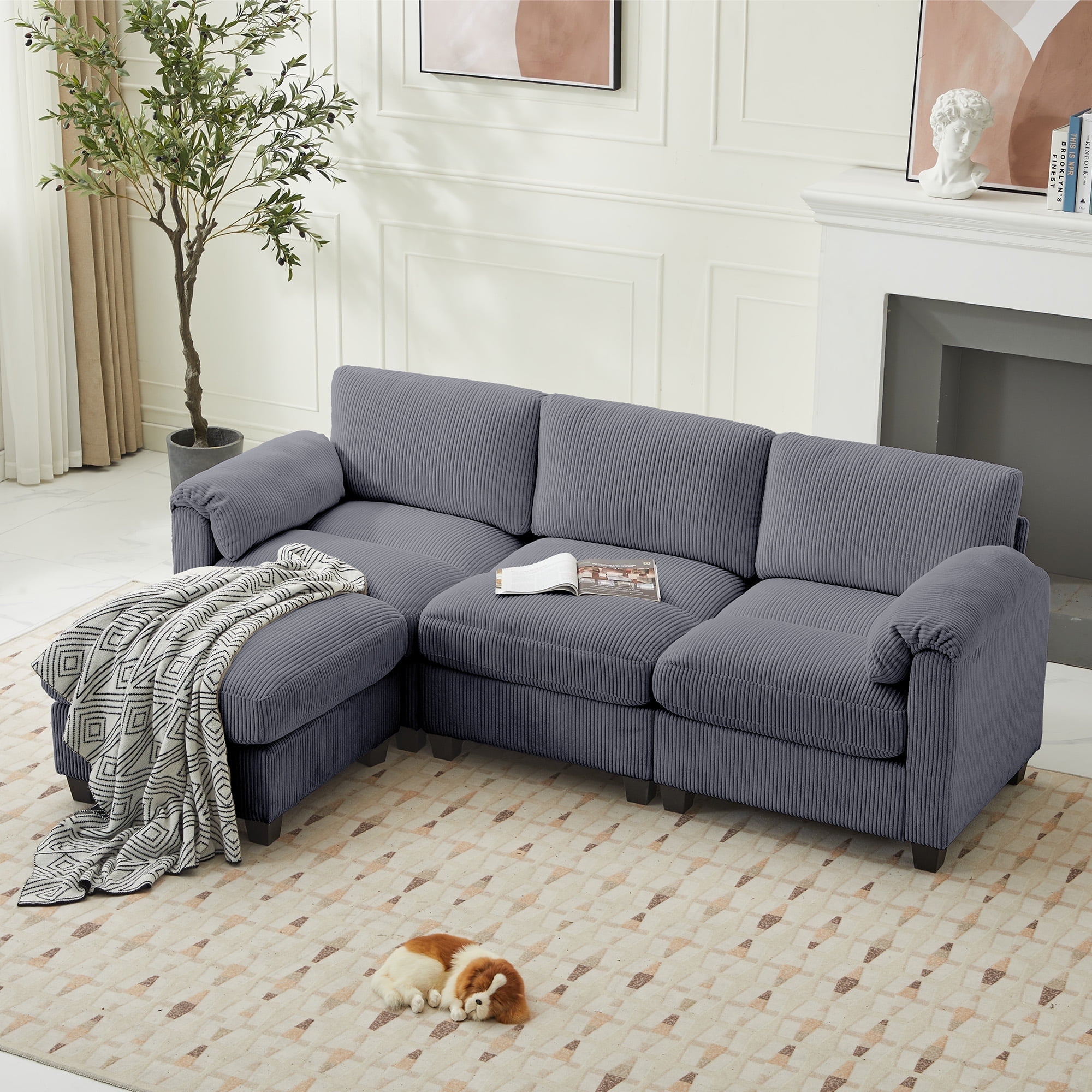 JUSTLET Modular Sectional Sofa, L Shaped Corduroy Sofa Couch, Modular