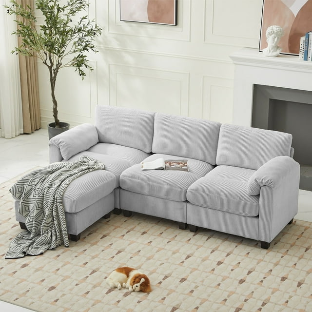 JUSTLET Modular Sectional Sofa, L Shaped Corduroy Sofa Couch, Modular
