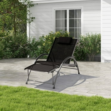 JUSTLET Outdoor Aluminum Adjustable Patio Chaise Lounge Chair, Outdoor Sun Tanning Chairs with Pillow, Reclining Back for Poolside, Backyard, Garden, Black