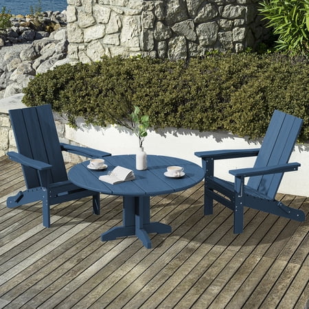 JUSTLET Outdoor Coffee Table, Round Coffee Table for Patio, All Weather Adirondack Coffee Table for Garden, Balcony, Deck, Pool, Indoor or Outdoor Use-Navy Blue
