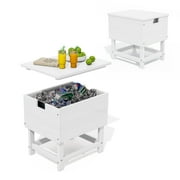 JUSTLET Outdoor Cooler Table with 2 Gallon Ice Bucket,Detchable Top Lid, Patio Bar Table for Poolside, Party, Camping, Picnic, White
