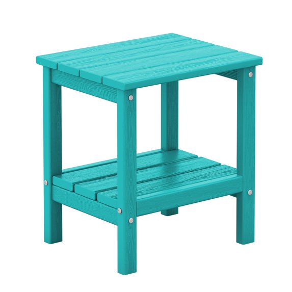 JUSTLET HDPE Double-Layer End Table for Living Room, Indoor & Outdoor Use, patio side table, Turquoise