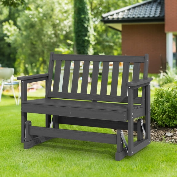 LOYALICE Outdoor Glider Rocking Chair,2 Person Bench Swings for Outside,HDPE All-Weather Resistant 2-Person Loveseat, Patio Glider with 660LBS Capacity for Backyard Garden Porch, Gray