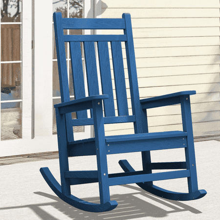 JUSTLET Outdoor Rocking Chair for porch, HDPE Plastic Porch Rocker, Blue