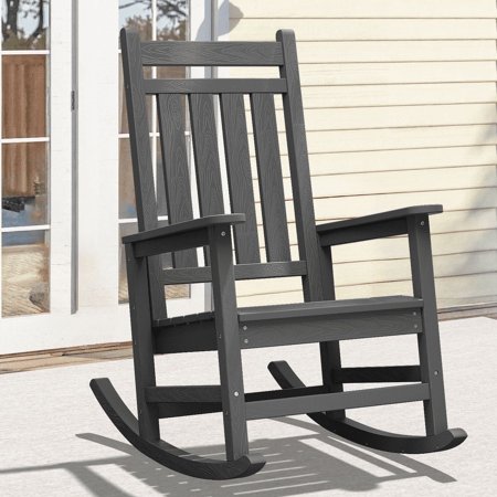 JUSTLET Outdoor Rocking Chair for porch, HDPE Plastic Porch Rocker, Gray