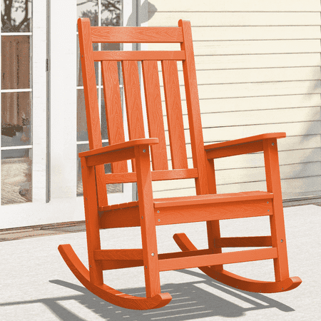 JUSTLET Outdoor Rocking Chair for porch, HDPE Plastic Porch Rocker, Orange