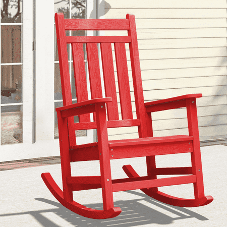 JUSTLET Outdoor Rocking Chair for porch, HDPE Plastic Porch Rocker, Red