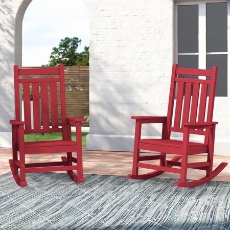 JUSTLET 2 Pieces Outdoor Rocking Chair for porch, HDPE Plastic Porch Rocker, Red