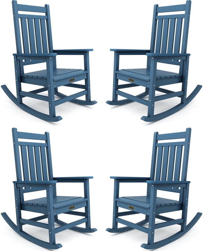 JUSTLET Outdoor HDPE Plastic Rocking Chair Set, 4 Pieces Rockers, Blue ...