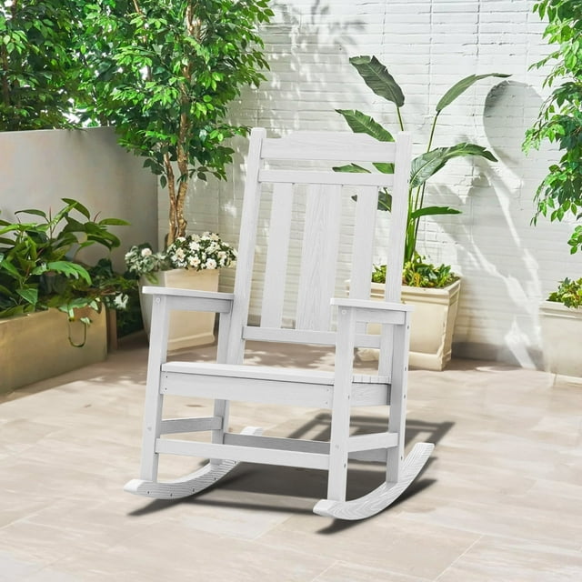 JUSTLET Outdoor High Back Porch Rocking Chair,HDPE Oversized Adirondack ...