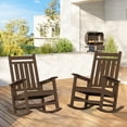 thumbnail image 1 of LOYALICE Outdoor High Back Porch Rocking Chair Set of 2,HDPE Oversized Adirondack Slat Rocker Chairs for Patio,Garden,Lawn,Balcony,Brown Wood, 1 of 9