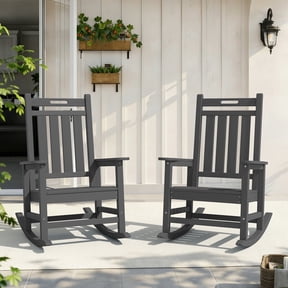 LOYALICE 2PC HDPE Outdoor Rocking Chair for Porch Patio, All-Weather High Back Rocker with Wood-Grain Texture, Heavy-Duty Deck Garden Seating, Fade-Resistant & Easy to Clean,Gray