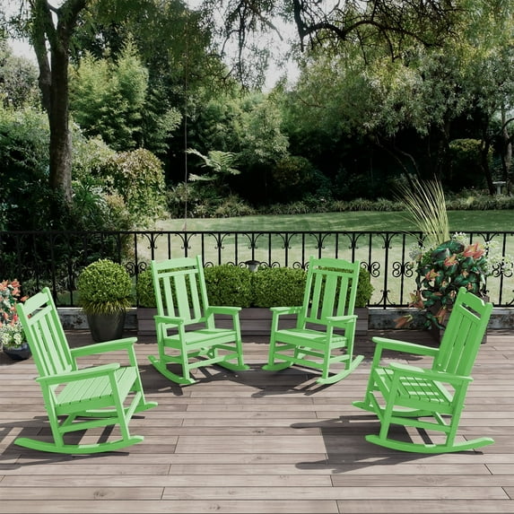 LOYALICE Outdoor High Back Porch Rocking Chair Set of 4,HDPE Oversized Adirondack Slat Rocker Chairs for Patio,Garden,Lawn,Balcony,Light Green