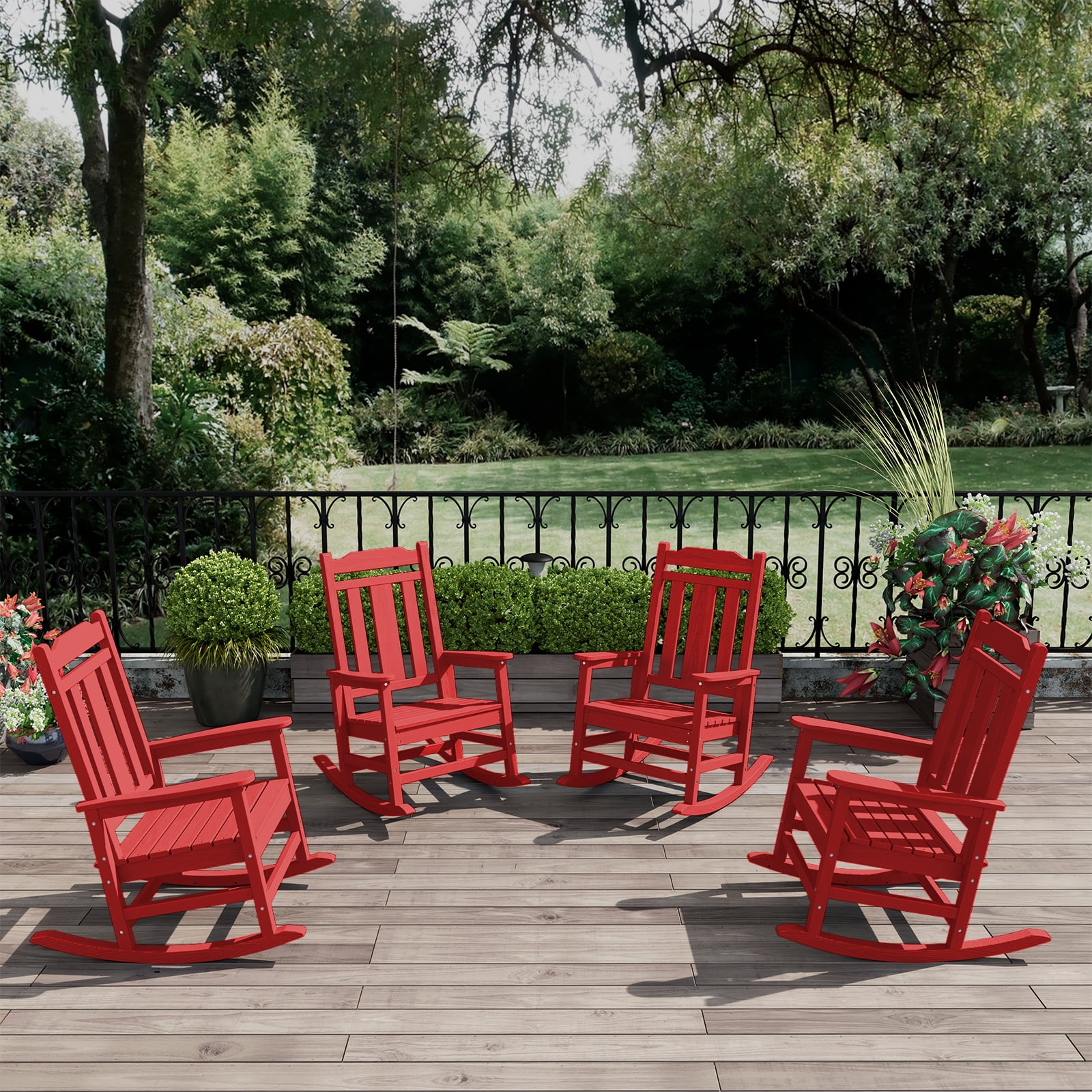 JUSTLET Outdoor High Back Porch Rocking Chair Set of 2,HDPE