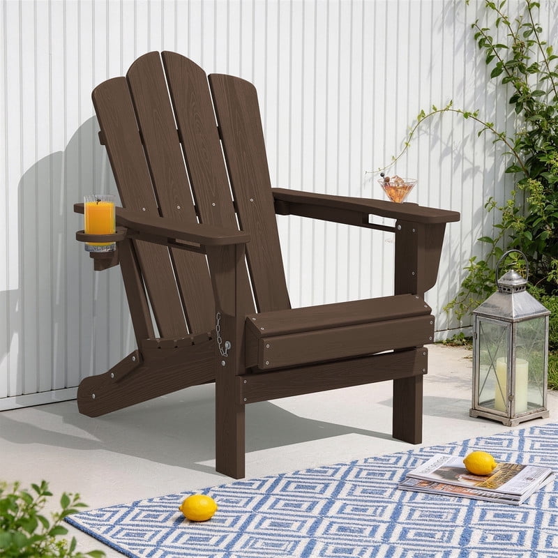 LOYALICE Folding Adirondack Chair with Dual Cup Holders, All-Weather HDPE Outdoor Patio Chair for Backyard, Poolside, Garden, Fire Pit, Coffee