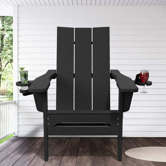 JUSTLET Outdoor Patio Chair, HDPE Folding Adirondack Chair, Black
