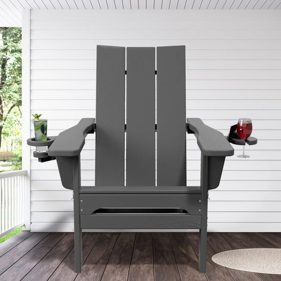 JUSTLET Outdoor Patio Chair, HDPE Folding Adirondack Chair, Gray