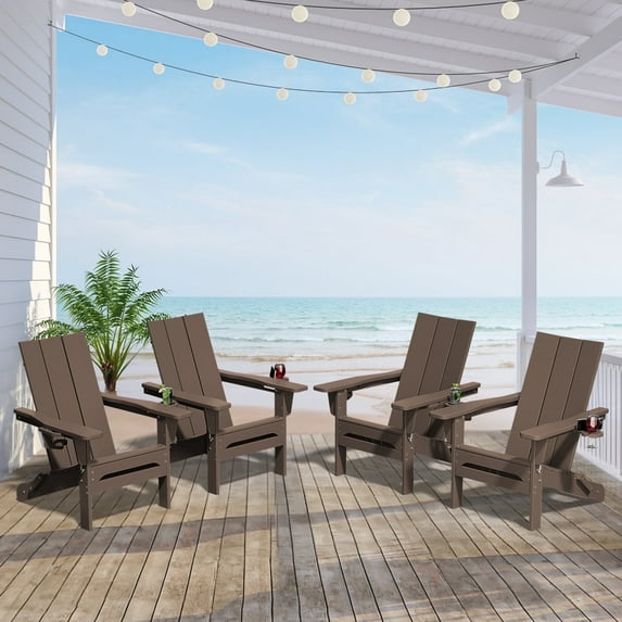 JUSTLET Outdoor Patio Chair, HDPE Folding Adirondack Chair Set of 4, Coffee