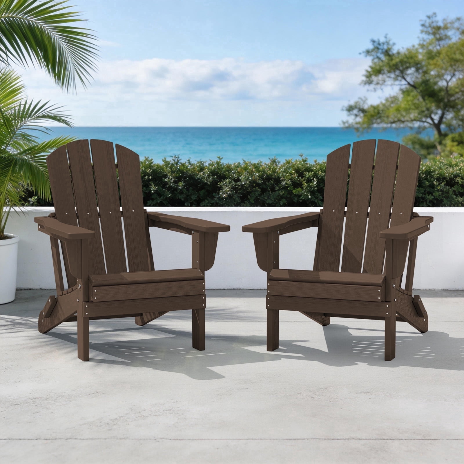 LOYALICE Outdoor Patio Chair, HDPE Plastic Adirondack Chair, Coffee Brown(2PC)