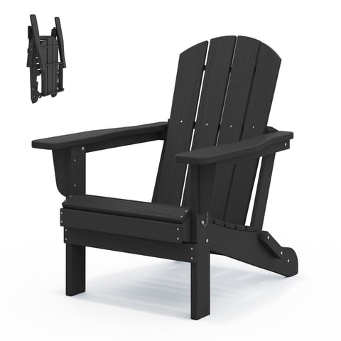 LOYALICE Folding Adirondack Chair, Weather Resistant HDPE Outdoor Patio Chair with Wide Armrest for Outdoor, Patio, Poolside, Garden, Black