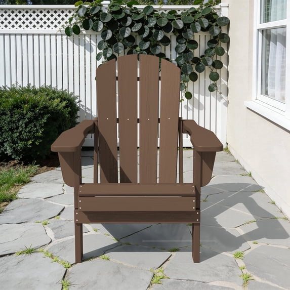 LOYALICE Outdoor Patio Chair, HDPE Plastic Adirondack Chair, Brown