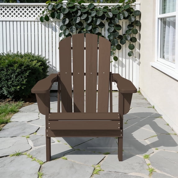 LOYALICE Outdoor Patio Chair, HDPE Plastic Adirondack Chair, Coffee Brown