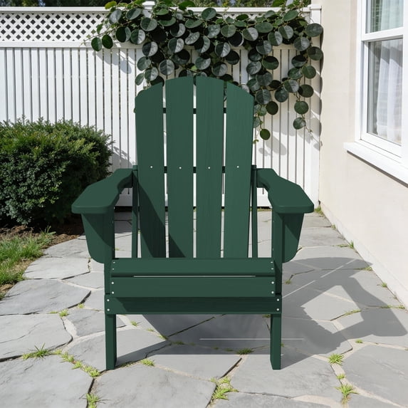 LOYALICE Outdoor Patio Chair, HDPE Plastic Adirondack Chair, Dark Green
