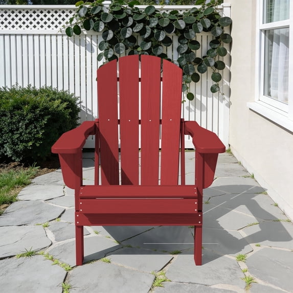 LOYALICE Outdoor Patio Chair, HDPE Plastic Adirondack Chair, Dark Red