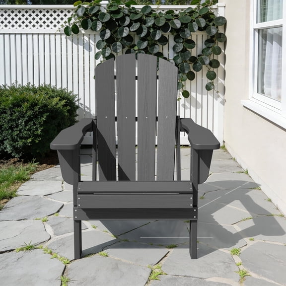 LOYALICE Outdoor Patio Chair, HDPE Plastic Adirondack Chair, Gray