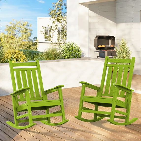 JUSTLET 2pc Outdoor Chair, HDPE Plastic Patio Rocking Adirondack Chairs,Apple Green