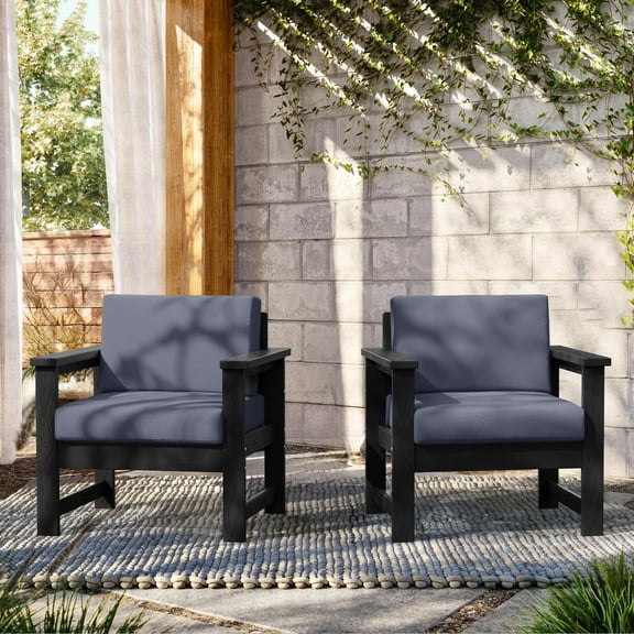 POTATO Outdoor Patio Furniture Set,2 Pieces Outdoor Chairs,HDPE Sofa Conversation Set, Weather Resistant,Black Frame with Gray Cushions