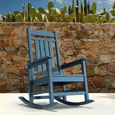 JUSTLET Outdoor Patio Rocking Chair, HDPE Plastic Porch Rocker, Navy Blue