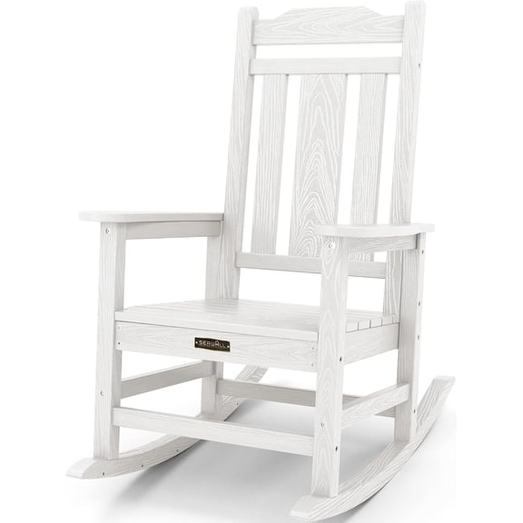 JUSTLET Outdoor Pro HDPE Wide High-Back Rocking Chair – Waterproof, Sunproof, All-Weather Versatility, White