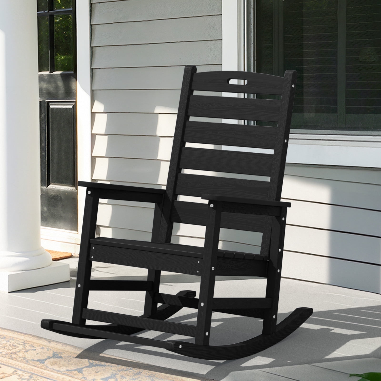 JUSTLET Outdoor Rocking Chair with Footrest, High Back HDPE Oversized ...