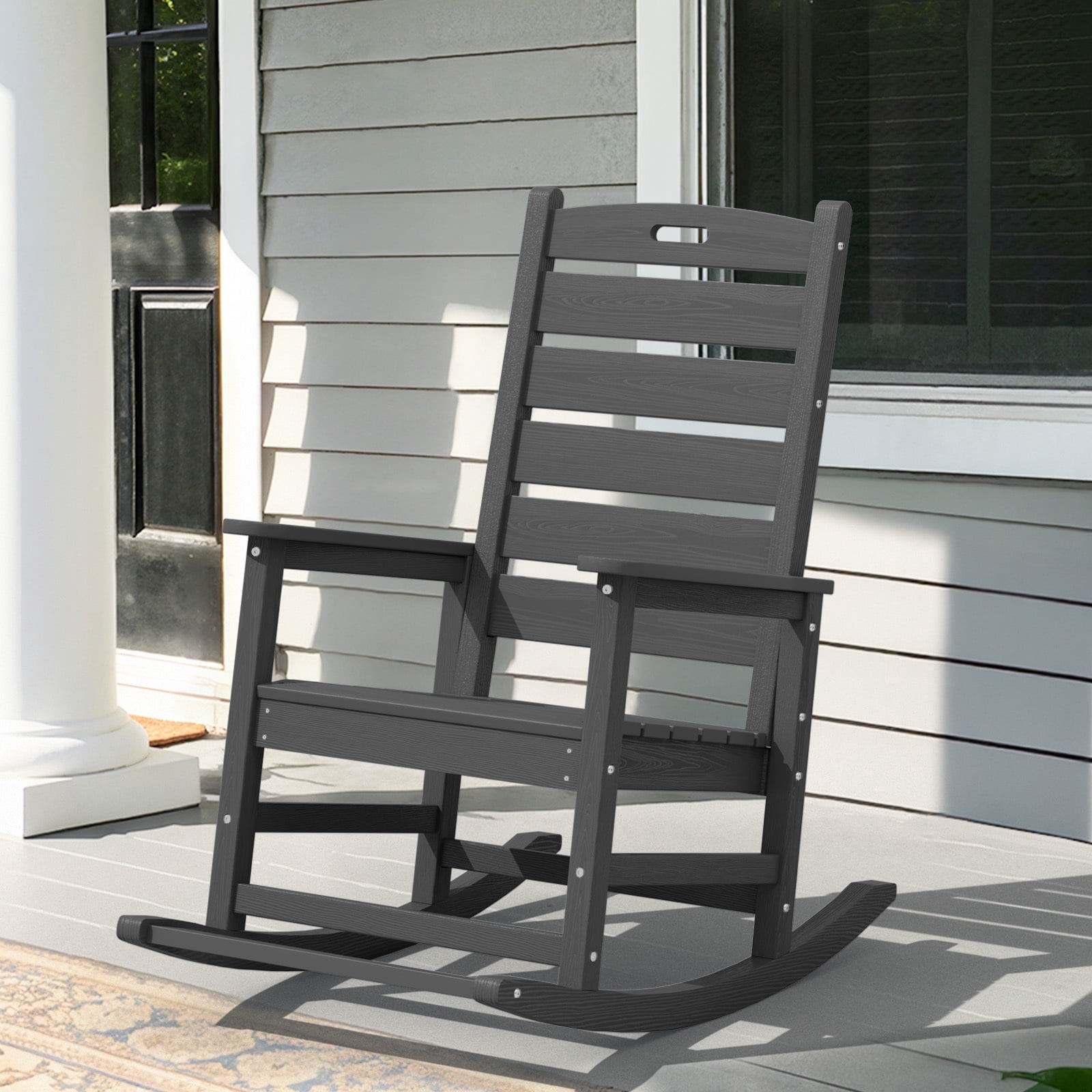JUSTLET Outdoor Rocking Chair with Footrest, High Back HDPE Oversized ...
