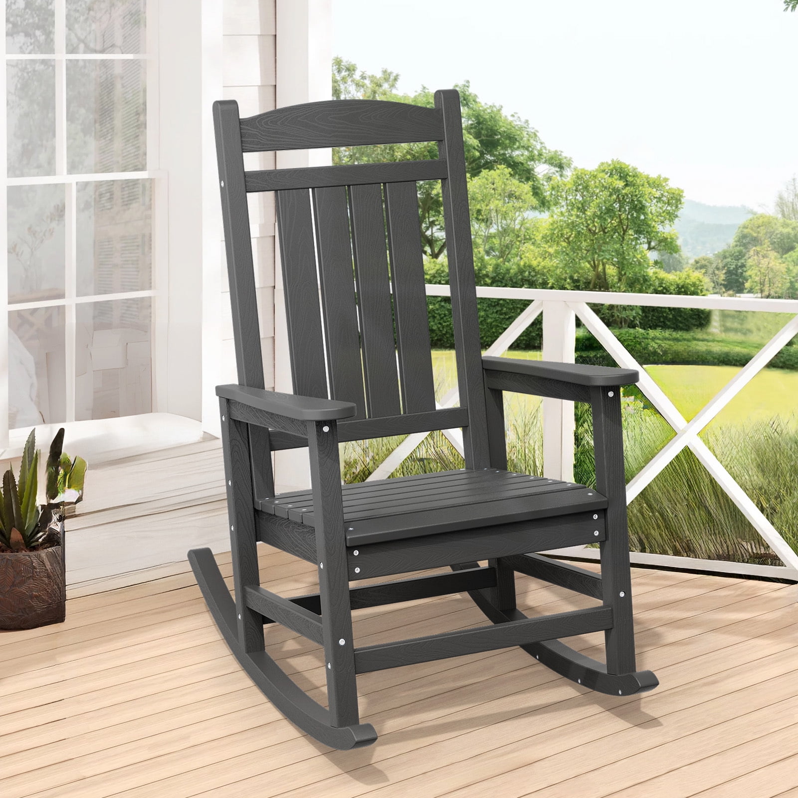 JUSTLET Outdoor High Back Porch Rocking Chair with Arms for Adult,All ...