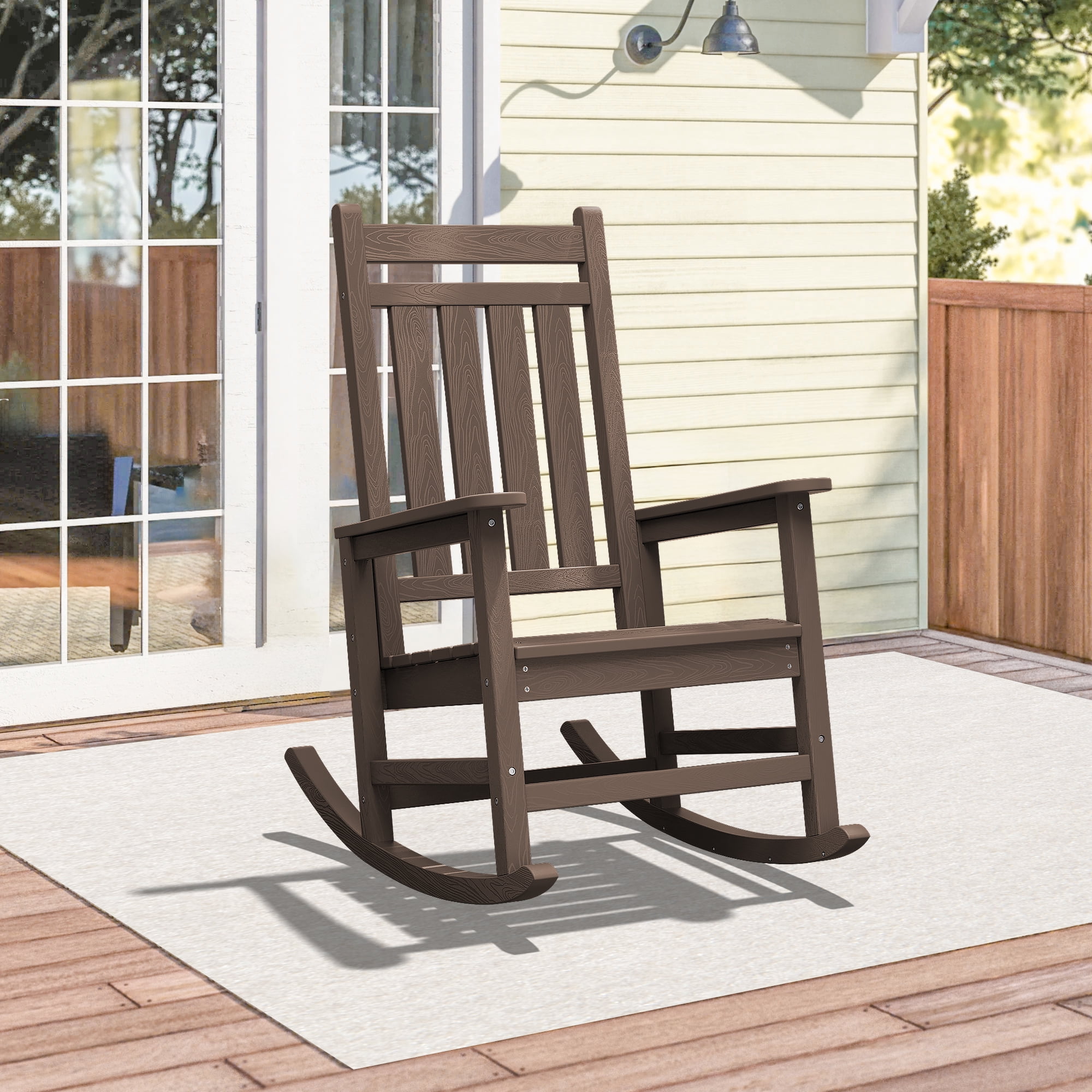 JUSTLET Outdoor Rocking Chair, HDPE Plastic Porch Rocker, Coffee ...