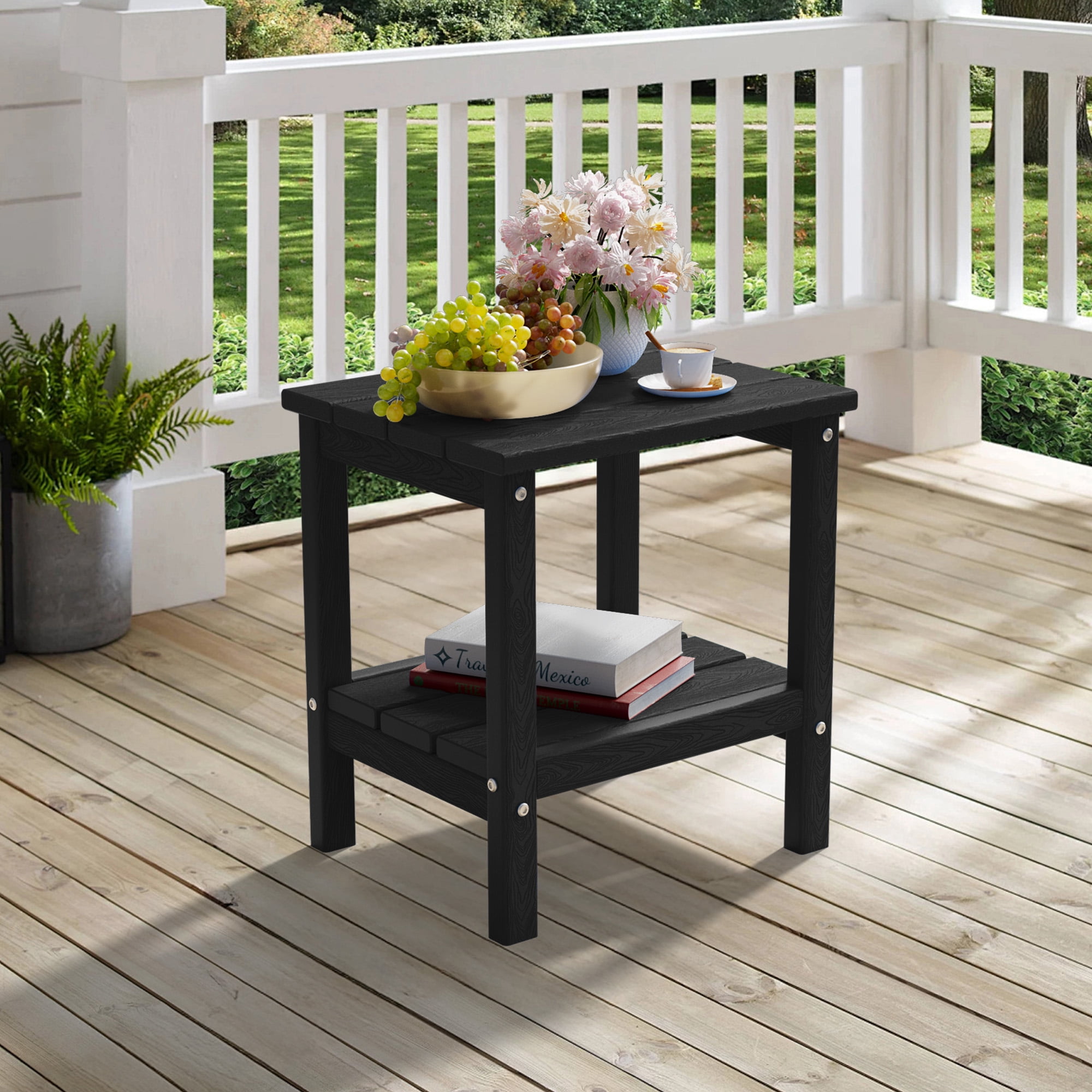 Outdoor Table Outdoor Side Table Wood 2-Tier Patio End Tables For