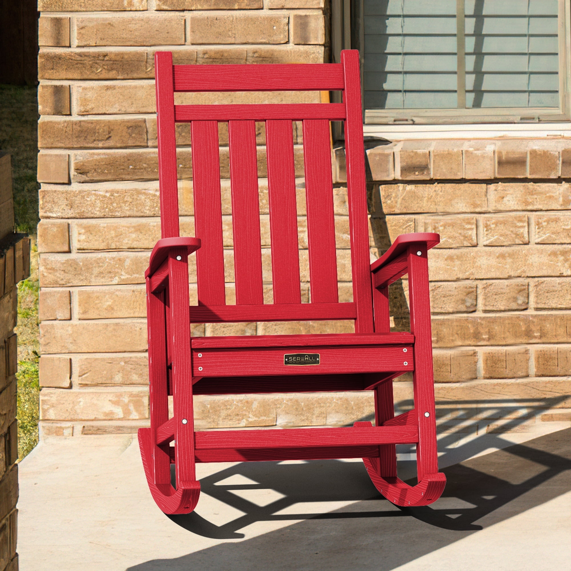 JUSTLET Outdoor Slat Rocking Chair, HDPE Plastic Porch Rocker, Red ...